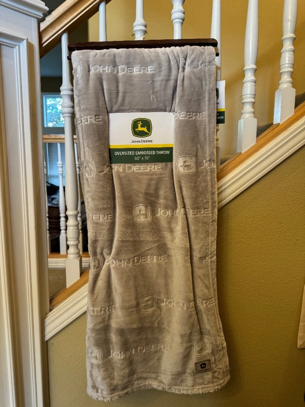 John Deere Oversized Embossed Throw Blanket 60x70 Gray Plush